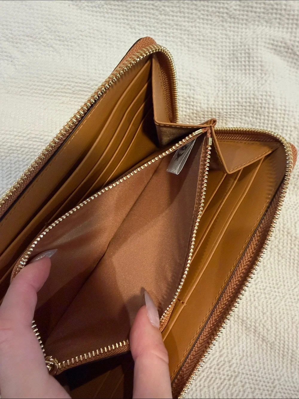 MCM Visetos Zip Wallet in Cognac Brown with Black Logo